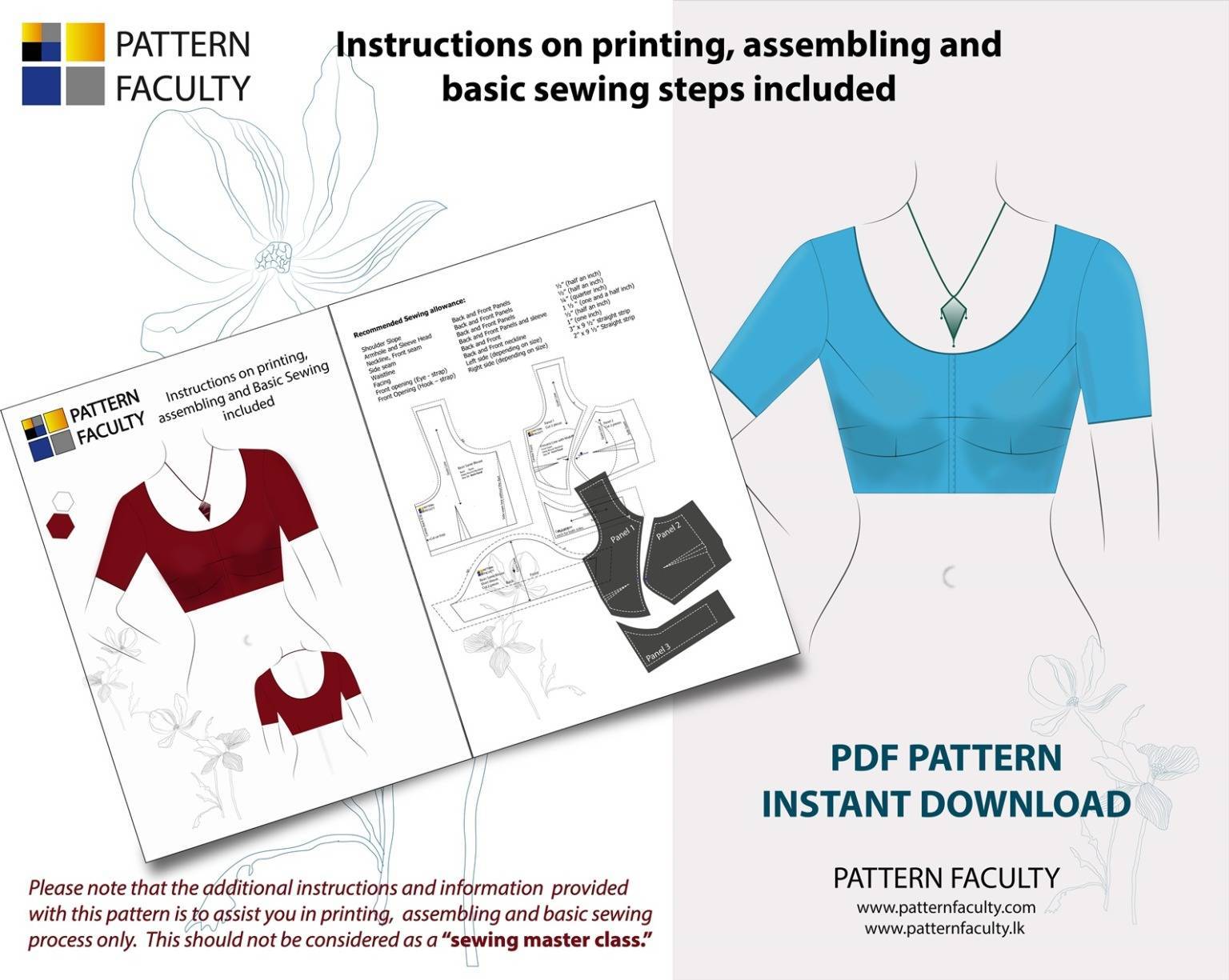 Saree Blouses Round Deep Neckline - Size 29 - 9 Styles Sari Blouses - Sabyasachi-Single Katori-Double Katori-Princess Line-Three Darted-Four Darted pdf Patterns-05