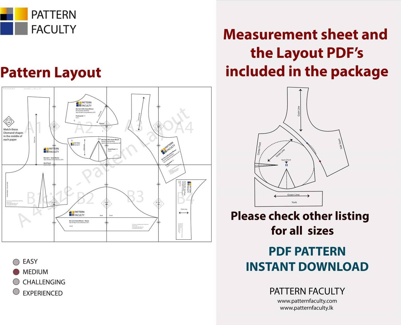Saree Blouses Round Deep Neckline - Size 34 - 9 Styles Sari Blouses - Sabyasachi-Single Katori-Double Katori-Princess Line-Three Darted-Four Darted pdf Patterns-06