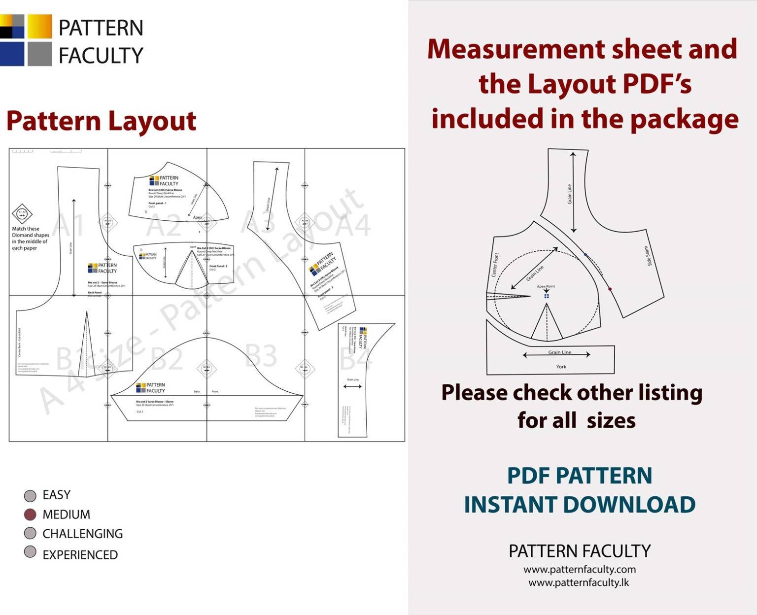 Saree Blouses Round Deep Neckline - Size 38 - 9 Styles Sari Blouses - Sabyasachi-Single Katori-Double Katori-Princess Line-Three Darted-Four Darted pdf Patterns-06