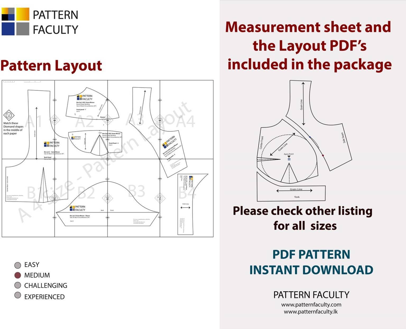 Saree Blouses Round Deep Neckline - Size 42 - 9 Styles Sari Blouses - Sabyasachi-Single Katori-Double Katori-Princess Line-Three Darted-Four Darted pdf Patterns-06