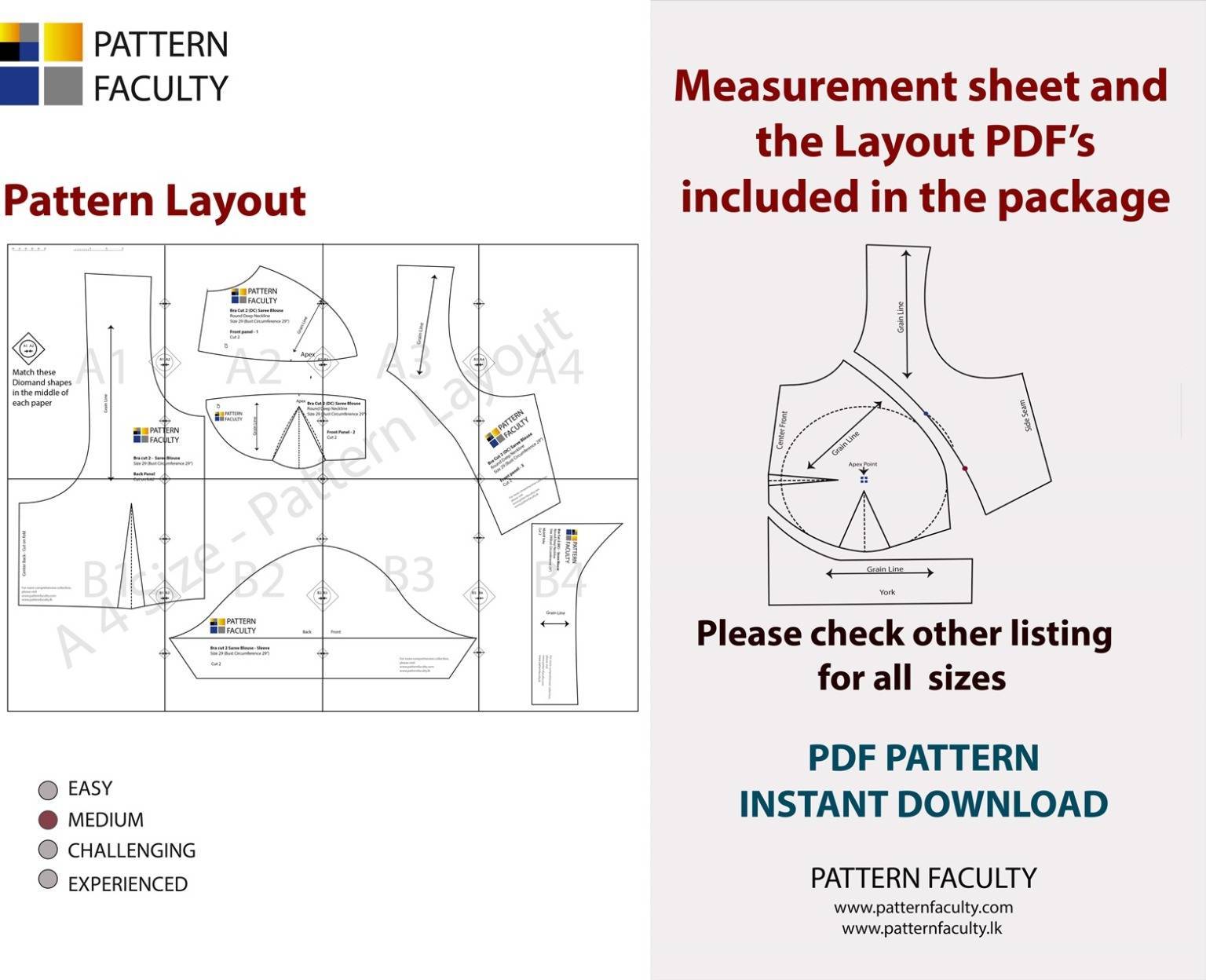Saree Blouses Round Deep Neckline - Size 46 - 9 Styles Sari Blouses - Sabyasachi-Single Katori-Double Katori-Princess Line-Three Darted-Four Darted pdf Patterns-06
