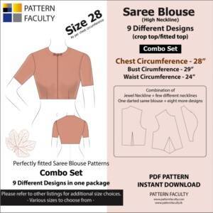 Saree Blouses - High Neckline – 9 Different styles - cuts - Size 28