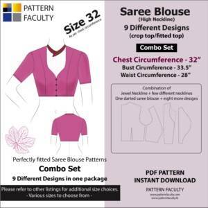 Saree Blouses - High Neckline – 9 Different styles - cuts - Size 32