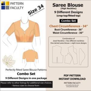 Saree Blouses - High Neckline – 9 Different styles - cuts - Size 34