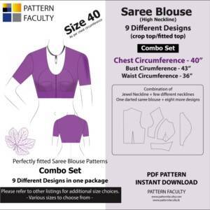Saree Blouses - High Neckline – 9 Different styles - cuts - Size 40