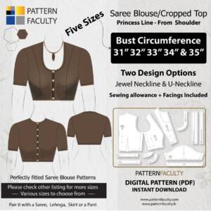 Saree Blouse High Neckline Sizes 31 to 35 – Princess Line Shoulder – One Design with two options – Sizes Bust circumference 31, 32, 33, 34 and 35