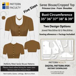 Saree Blouse High Neckline Sizes 35 to 39 – Princess Line Shoulder – One Design with two options – Sizes Bust circumference 35, 36, 37, 38 and 39