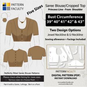Saree Blouse High Neckline Sizes 39 to 43 – Princess Line Shoulder – One Design with two options – Sizes Bust circumference 39, 40, 41, 42 and 43