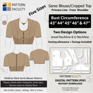 Saree Blouse High Neckline Sizes 43 to 47 – Princess Line Shoulder – One Design with two options – Sizes Bust circumference 43, 44, 45, 46 and 47