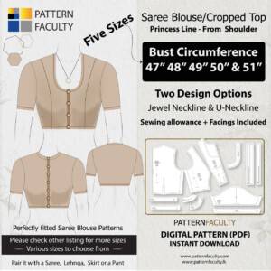 Saree Blouse High Neckline Sizes 47 to 51 – Princess Line Shoulder – One Design with two options – Sizes Bust circumference 47, 48, 49, 50 and 51