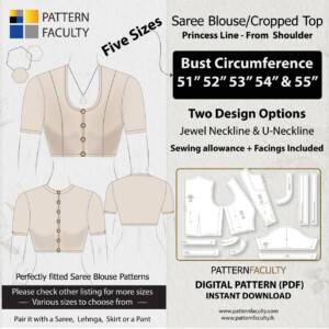 Saree Blouse High Neckline Sizes 51 to 55 – Princess Line Shoulder – One Design with two options – Sizes Bust circumference 51, 52, 53, 54 and 55