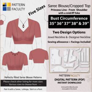 Saree Blouse High Neckline Size 35 to 39 – Princess Line from Shoulder with Yoke – One Design with two options – Sizes Bust Circumference 35, 36, 37, 38 and 39