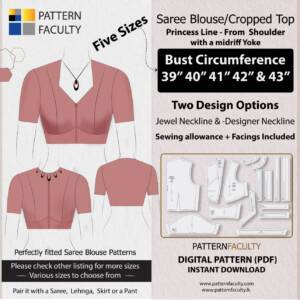Saree Blouse High Neckline Size 39 to 43 – Princess Line from Shoulder with Yoke – One Design with two options – Sizes Bust Circumference 39, 40, 41, 42 & 43
