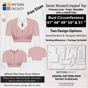 Saree Blouse High Neckline Size 47 to 51 – Princess Line from Shoulder with Yoke – One Design with two options – Sizes Bust Circumference 47, 48, 49, 50 and 51