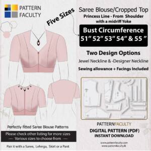 Saree Blouse High Neckline Size 51 to 55 – Princess Line from Shoulder with Yoke – One Design with two options – Sizes Bust Circumference 51, 52, 53, 54 and 55