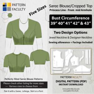 Saree Blouse High Neckline Size 39 to 43 – Princess Line from mid armhole – One Design with two options – 5 Sizes - Bust Circumference 39, 40, 41, 42, and 43